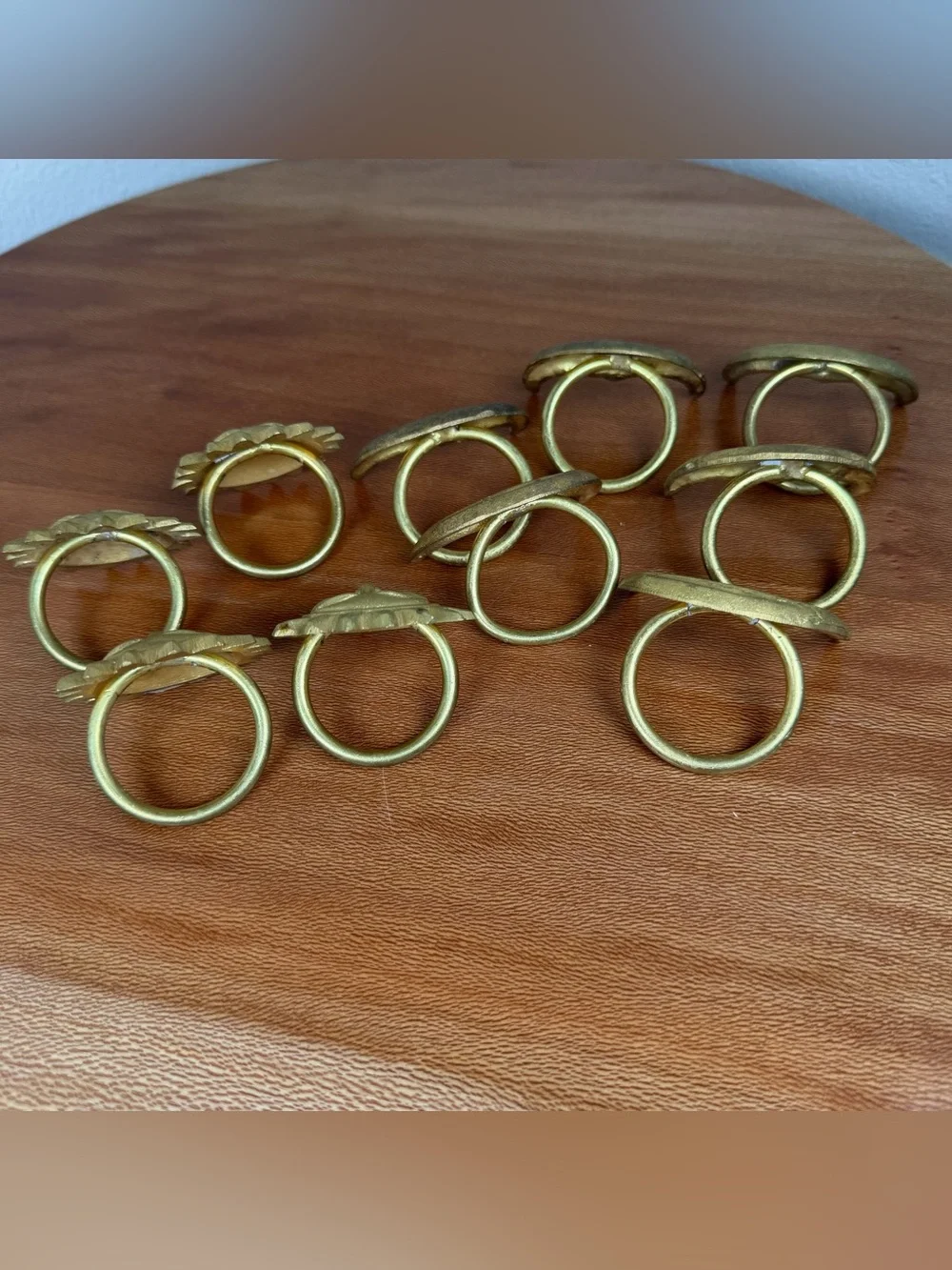 Vintage Brass Napkin Rings Holders Sun Face Celestial 90s Decor Boho Set 10